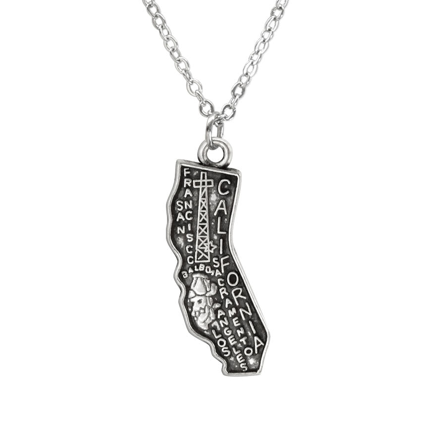 California Charm Necklace with silver state pendant – trendy jewelry for layering and state pride