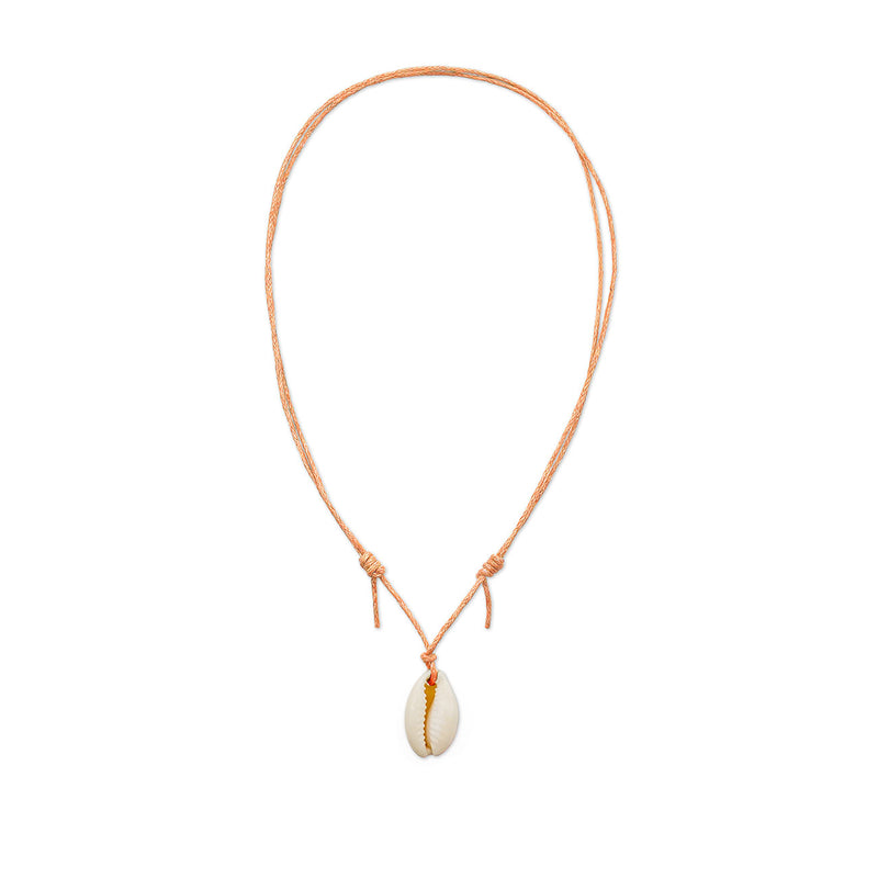 Cowrie Shell Choker with cantaloupe cord – tropical boho necklace for summer adventures