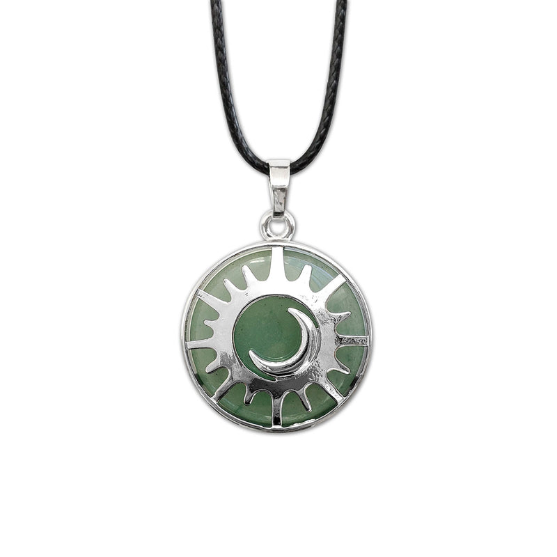 Crystal Sun Moon Necklace with Aventurine Pendant - Boho Chic Jewelry
