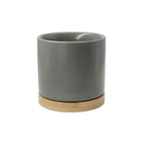 Gray Ceramic Pot Planter & Bamboo Saucer