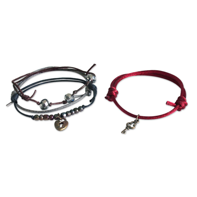 Stack of Lock and Key Bracelets – layered beach jewelry with love and connection charm design.