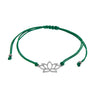 O Yeah Gifts Green Lotus Flower Bracelet with symbolic lotus charm on green adjustable cord, perfect for teens, yoga lovers and boho style enthusiasts