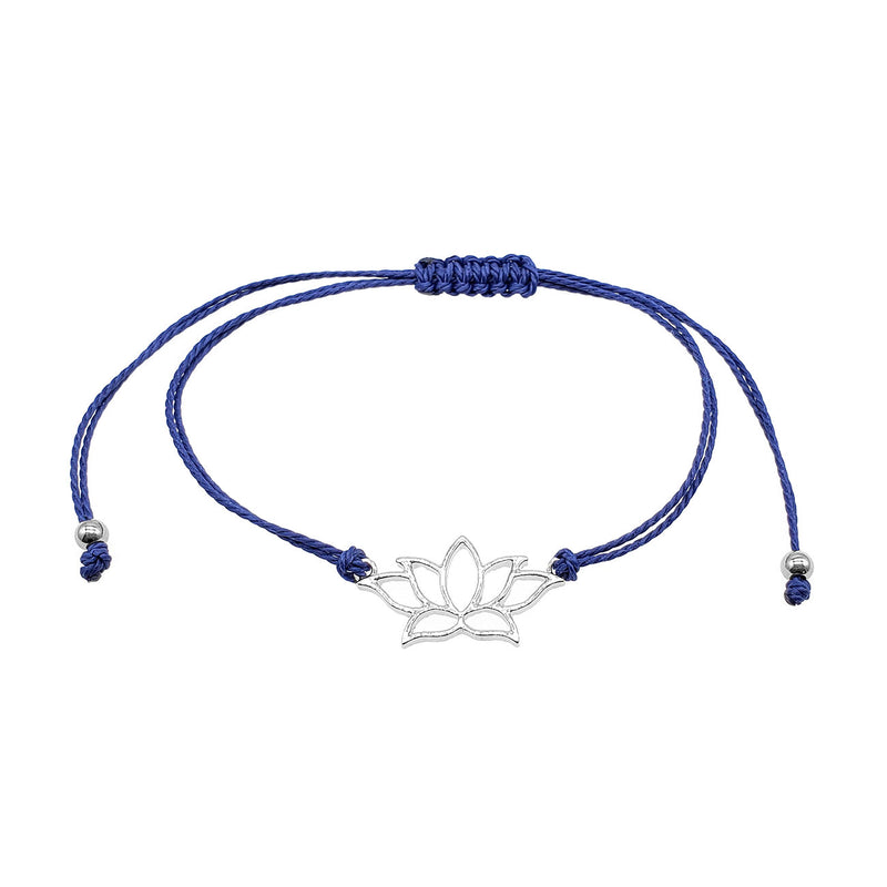 O Yeah Gifts Indigo Lotus Flower Bracelet with silver lotus charm and adjustable indigo cord, perfect for teens, yoga lovers, swifties and boho style enthusiasts