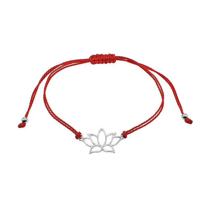 O Yeah Gifts Siren Red Lotus Flower Bracelet with silver lotus charm and adjustable red cord, perfect for Swifties, boho style and chakra-inspired looks