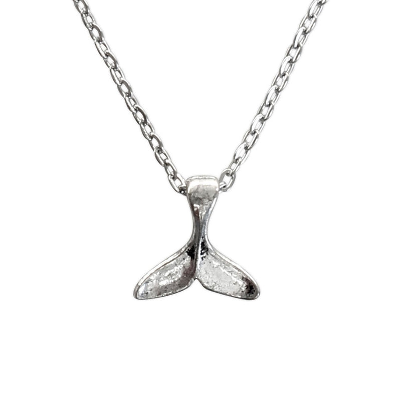 Whale Tail Necklace with a shimmering silver pendant and coastal design.