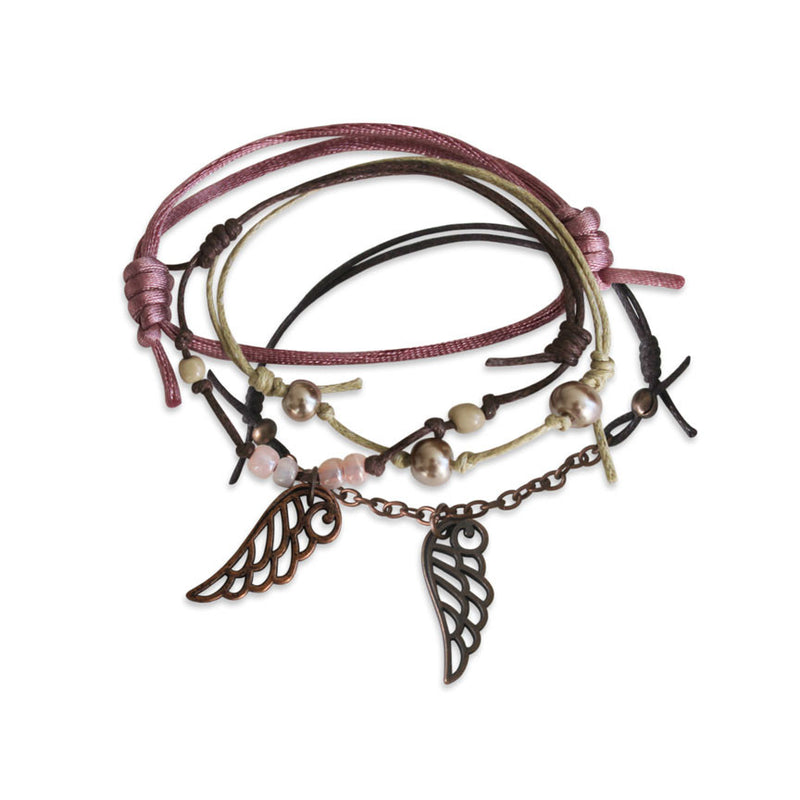 Pink Angel Wing Charm Bracelet with Bronze Wings and Beads by O Yeah Gifts