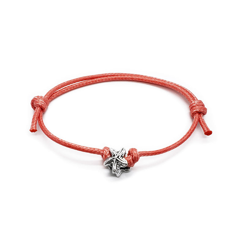 Pink String Starfish Charm Bracelet with silver charm – beachy ocean jewelry for summer lovers