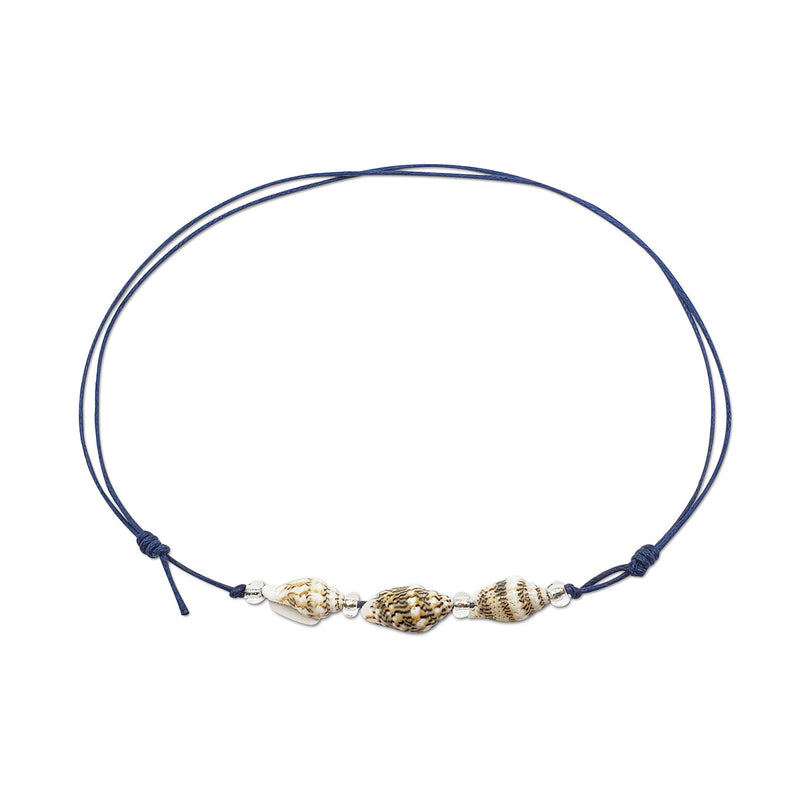 Shell Choker with navy blue cord – ocean-themed beach necklace for layering