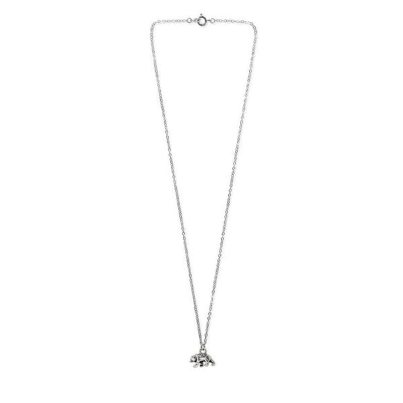 Silver bear charm necklace on delicate chain – wildlife-inspired jewelry for nature lovers and adventurers.