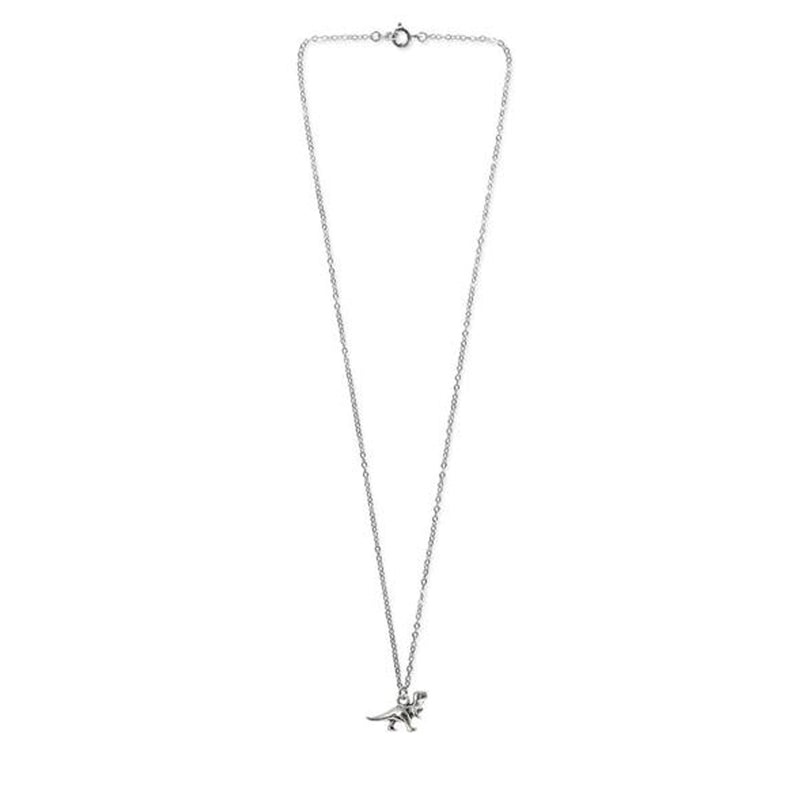 Silver Dinosaur Charm Necklace – trendy prehistoric jewelry inspired by latest dinosaur discoveries and fashion trends