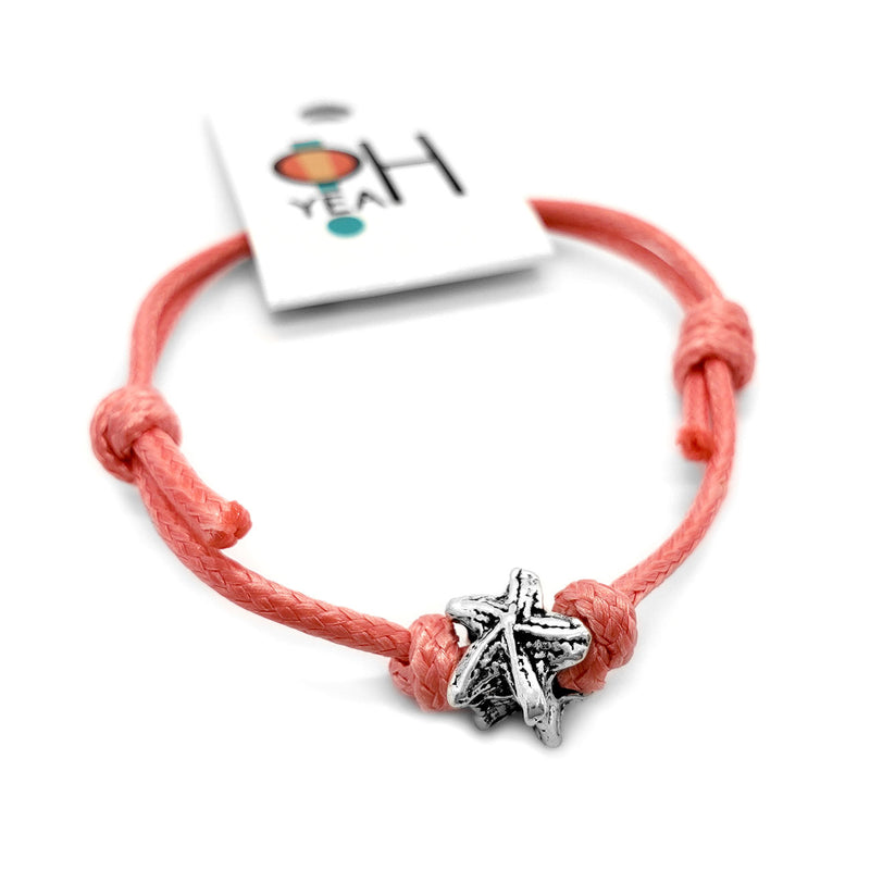Silver Starfish String Bracelet with pink string – ocean-inspired jewelry for beach lovers and summer vibes