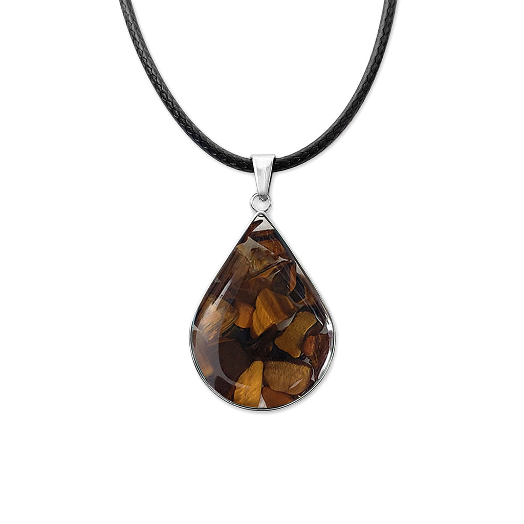 Tiger Eye Gemstone Drop Necklace, Brown Yellow Teardrop - O Yeah Gifts!