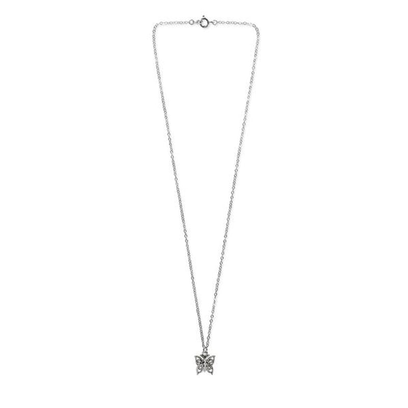 Close-up of Trendy Silver Butterfly Necklace – delicate charm jewelry for layering and everyday fashion.