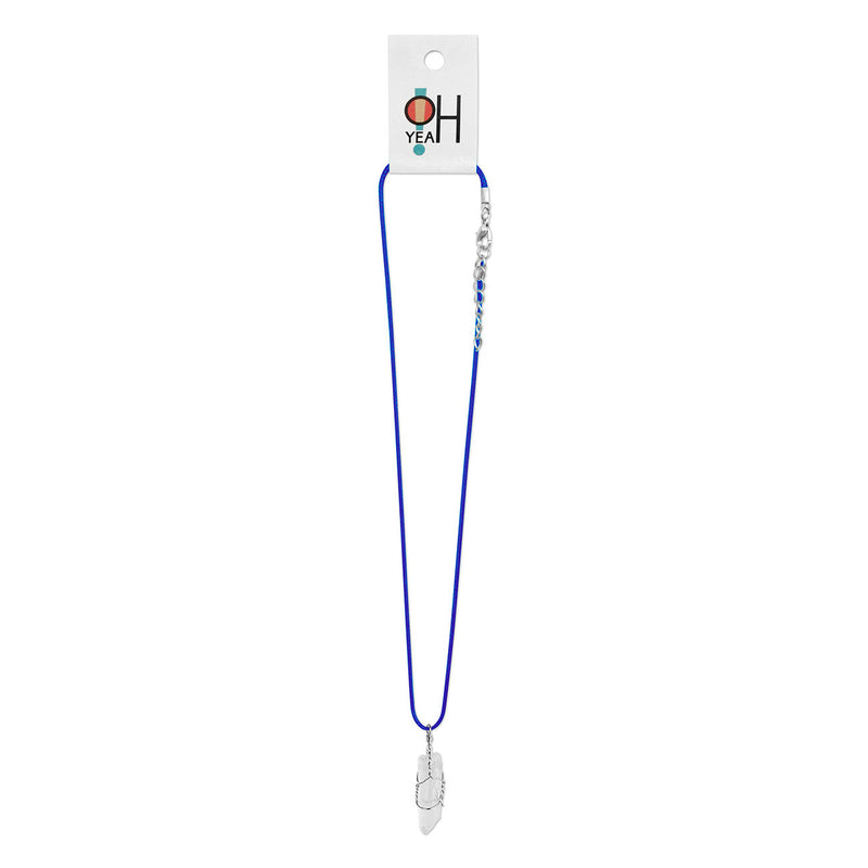 Wire Wrap Crystal Necklace with blue cord – peace and trust jewelry.