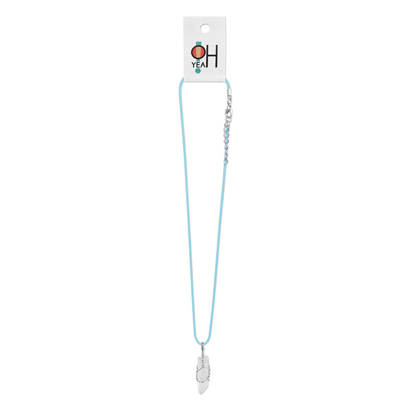 Wire Wrap Crystal Necklace with light blue cord – serenity and inspiration.